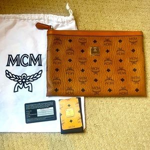 MCM Medium Visetos Original Leather Pouch.